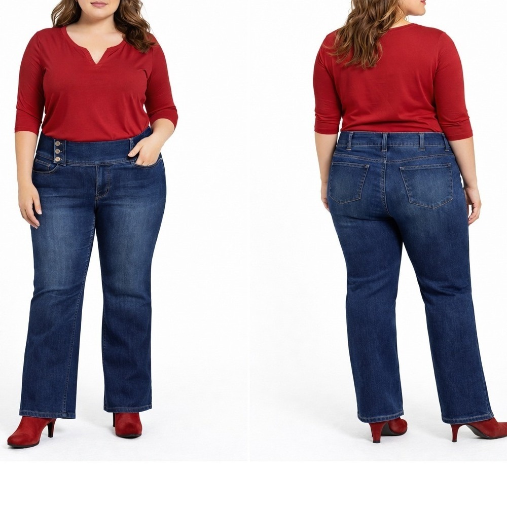 Angel Kiss Women Dark Wash Bootcut Jeans High Rise Triple Button Size 15/32 - Picture 3 of 5